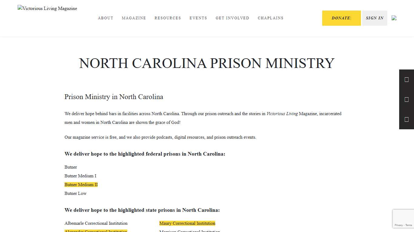 Prison Ministry & Outreach in NC Victorious Living Magazine